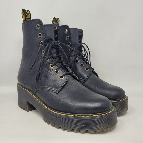Dr. Martens Boots Womens 8 Black Leather Shriver Hi Platform Chunky Punk Goth